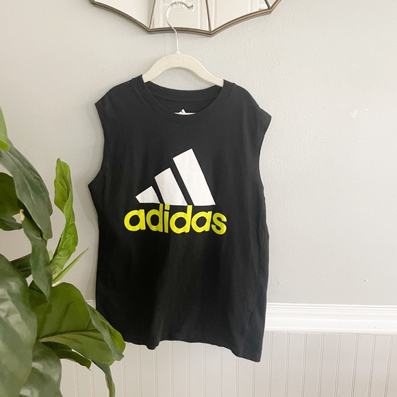Adidas Boys Size Small Muscle Tank Top Black Logo - Picture 1 of 7